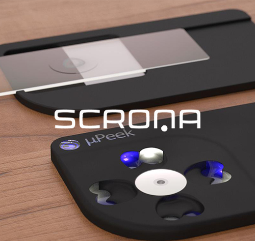 Scrona logo on top of phone